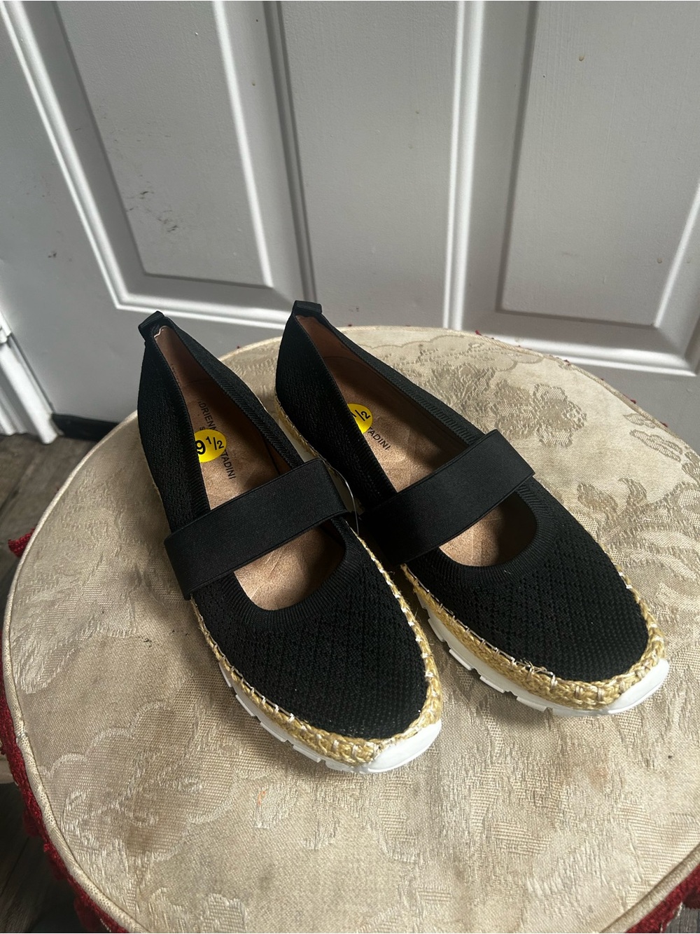 Adrienne Vittadini Black Knit Slip-on Espadrille Sneakers w/sporty elastic strap